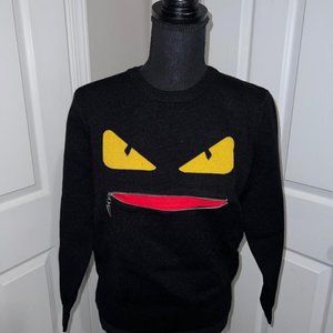 Fendi Roma Black Pullover Sweater w/Zipper Mouth Made in Italy  NWT  3 sizes